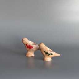 Handmade Ceramic Bird Candle Holders Set Minimalist Speckled Clay Decor - thumbnail 2