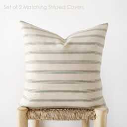 Set Of 2 Striped Pillow Covers in Ivory, Camel & Teal - Modern Decorative Cushion - thumbnail 3