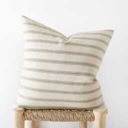 Set Of 2 Striped Pillow Covers in Ivory, Camel & Teal - Modern Decorative Cushion