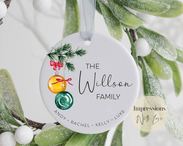 Personalised Family Christmas Ornament, Custom Bauble, First Decoration, 2022, Gift For Family, Ceramic Hanging Ornament