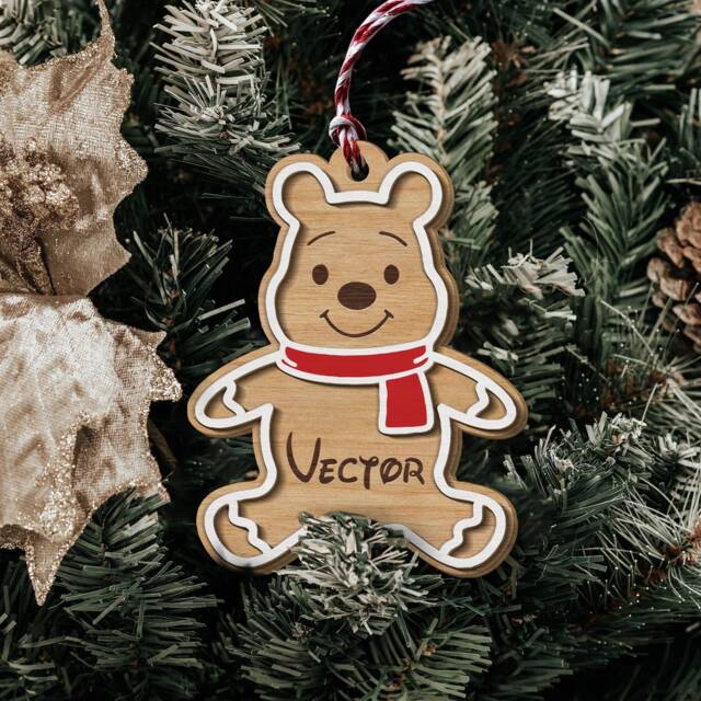 Custom Winnie The Pooh Christmas Ornament, Gingerbread & Friends Bear Decor, 2-Layer Wooden Ornament - image 1