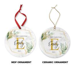 Personalised Baby's First Christmas Ornament Eucalyptus Greenery Marble Ceramic Keepsake - thumbnail 4