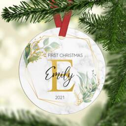 Personalised Baby's First Christmas Ornament Eucalyptus Greenery Marble Ceramic Keepsake - thumbnail 2