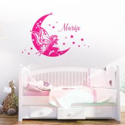 Wall Tattoo Fairy On The Moon With Desired Name Child Baby Wall Sticker Decal Girl Children's Room Decoration Wk01 - thumbnail 2