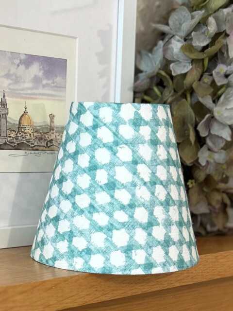 Fermoie Blue Wicker Print Linen Candle Clip 14cm 5.1/2 Inch Lampshade - image 1