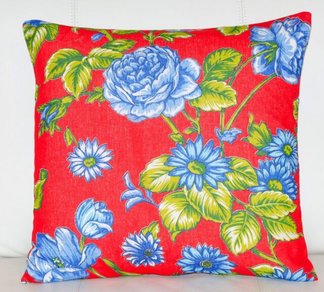 Handmade Red Chita Pillow Cover Floral Cotton Throw - 20x20 - image 1