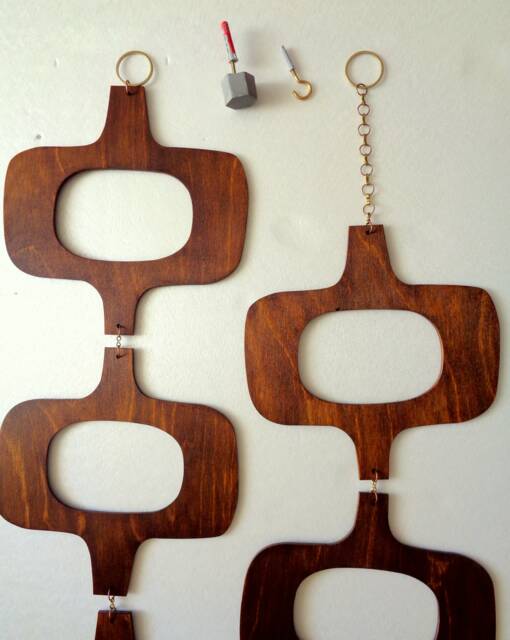 Mid Century Modern Wooden Hanging Screen Retro Room Divider, Walnut Wall Decor - image 1
