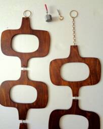 Mid Century Modern Wooden Hanging Screen Retro Room Divider, Walnut Wall Decor