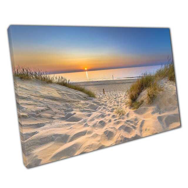 Tranquil Sunset Seascape Canvas Ouddorp Netherlands Beach Dunes Wall Art For Coastal Home Decor - image 1