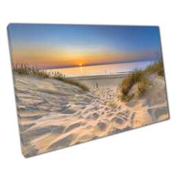 Tranquil Sunset Seascape Canvas Ouddorp Netherlands Beach Dunes Wall Art For Coastal Home Decor - thumbnail 1