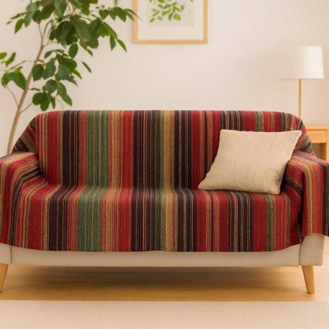 Red Cotton Throw Blanket - Durable Sofa Slip Cover Boho Woven Bedspread Portuguese Sustainable Modern Traditional Home Decor - image 1