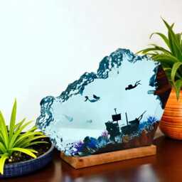 Manta Ray Night Light Ocean Theme Mermaid & Diver Scene Led Lamp - thumbnail 3