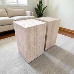 Beige Travertine Side Table - Marble End Real Stone Pedestal - thumbnail 2