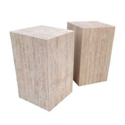 Beige Travertine Side Table - Marble End Real Stone Pedestal - thumbnail 3