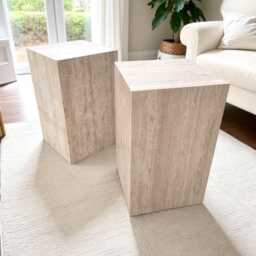 Beige Travertine Side Table - Marble End Real Stone Pedestal