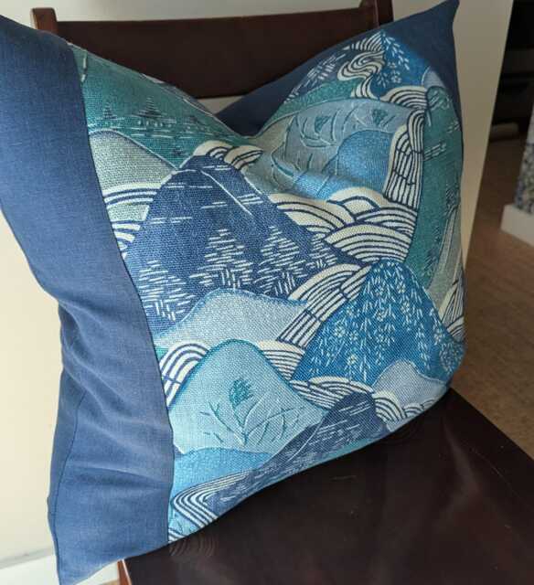 Kelly Wearstler Teal/Blue Edo Linen Fabric Pillow Cover - image 1
