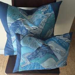 Kelly Wearstler Teal/Blue Edo Linen Fabric Pillow Cover - thumbnail 2