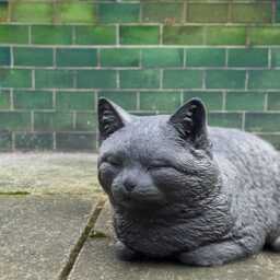 Black Concrete Cat Sculpture Garden Memorial Pet Figurine Stone Sleeping Kitten Statue Outdoor Handmade Ornament Cement Home Decor - thumbnail 2
