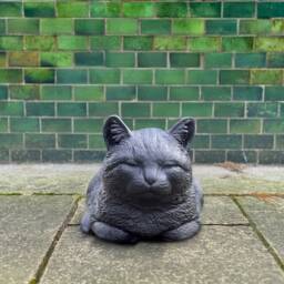 Black Concrete Cat Sculpture Garden Memorial Pet Figurine Stone Sleeping Kitten Statue Outdoor Handmade Ornament Cement Home Decor - thumbnail 3