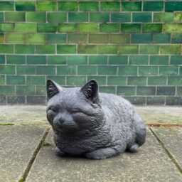 Black Concrete Cat Sculpture Garden Memorial Pet Figurine Stone Sleeping Kitten Statue Outdoor Handmade Ornament Cement Home Decor - thumbnail 1