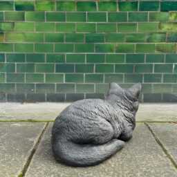 Black Concrete Cat Sculpture Garden Memorial Pet Figurine Stone Sleeping Kitten Statue Outdoor Handmade Ornament Cement Home Decor - thumbnail 4