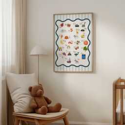 Childrens Bedroom Nursery Prints, Educational Alphabet Toddler Boys Playroom Decor - thumbnail 1
