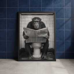 Funny Chimpanzee Wall Art Print - Quirky Bathroom Poster Black & White Monkey Artwork A3 A4 Toilet D??cor Gift For Him - thumbnail 1