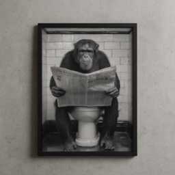 Funny Chimpanzee Wall Art Print - Quirky Bathroom Poster Black & White Monkey Artwork A3 A4 Toilet D??cor Gift For Him - thumbnail 3