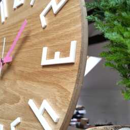 Large Wood Wall Clock, Oak, 13, 19Inch, Gift, Unique Wall Pink Hands, Modern Silent, Decor - thumbnail 3