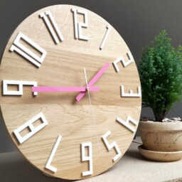 Large Wood Wall Clock, Oak, 13, 19Inch, Gift, Unique Wall Pink Hands, Modern Silent, Decor - thumbnail 2