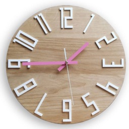 Large Wood Wall Clock, Oak, 13, 19Inch, Gift, Unique Wall Pink Hands, Modern Silent, Decor - thumbnail 4