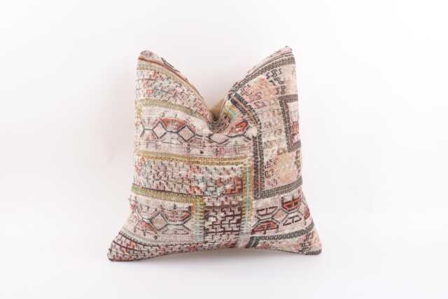 Vintage Turkish Kilim Pillow Cover Handwoven Wool Throw 16x16 - image 1