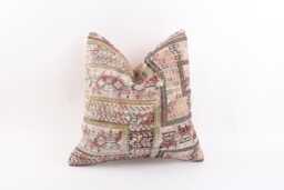Vintage Turkish Kilim Pillow Cover Handwoven Wool Throw 16x16 - thumbnail 1