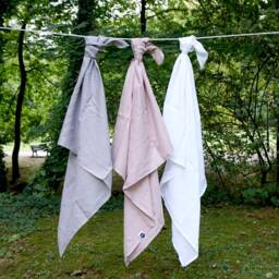 White Baby Eco-Friendly Burp Cloth in Natural Linen, Swaddle Blanket - thumbnail 3