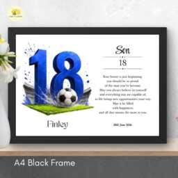 18Th Birthday Print For Son Personalised Blue Football Team Wall Art Gift - A4/A3 - thumbnail 2
