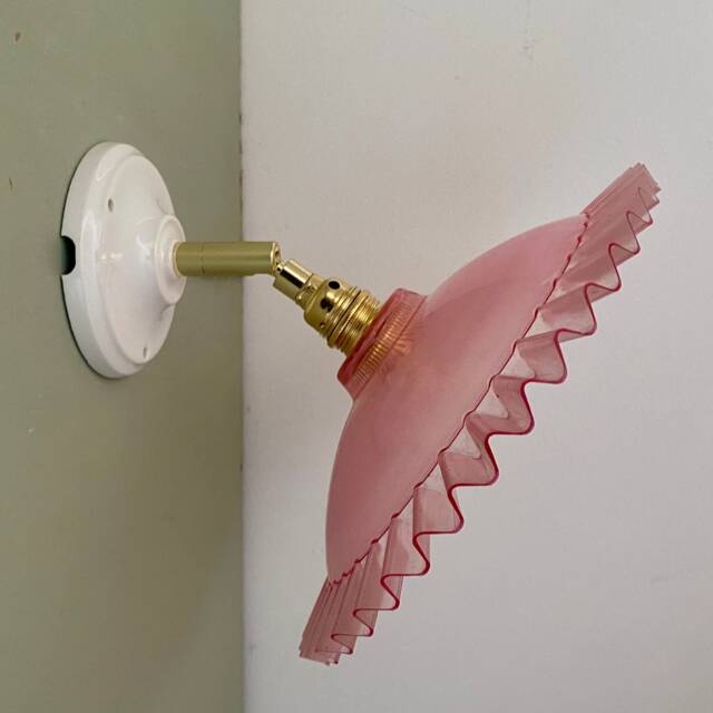 Vintage Pink Plastic Lampshade Wall Lamp - image 1