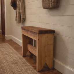 Handmade Solid Wood Rustic Bench Farmhouse Entryway Seating, Natural Grain Accent - thumbnail 3