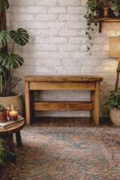 Handmade Solid Wood Rustic Bench Farmhouse Entryway Seating, Natural Grain Accent - thumbnail 1