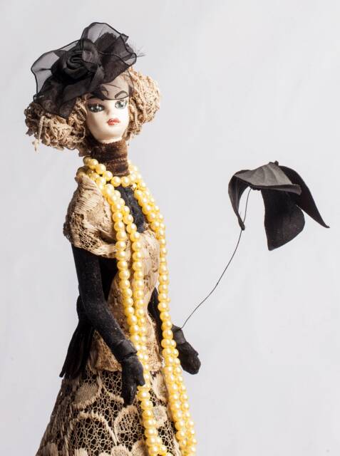 Ooak Art Doll Lamp Handmade Clay Face, Vintage Fabric Dress - image 1