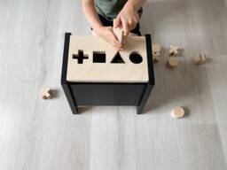 4-In-1 Wooden Toy Box Shape Sorter, Step Stool, Toddler Storage Stb - thumbnail 1