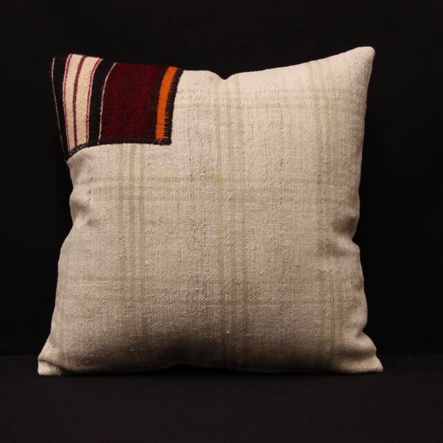 Vintage Turkish Kilim Pillow Cover, 16x16 Wool Boho Cushion - image 1
