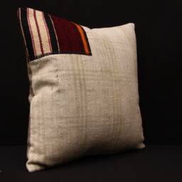 Vintage Turkish Kilim Pillow Cover, 16x16 Wool Boho Cushion - thumbnail 2