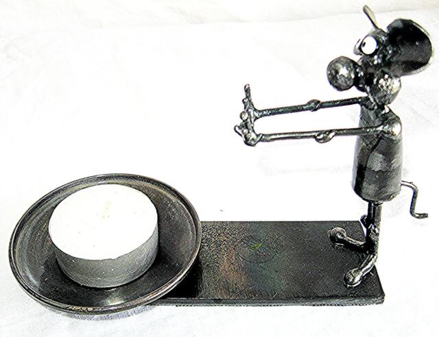 Candle Holder With Hand Warming Mouse Made From Recycled Metal - image 1