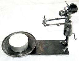 Candle Holder With Hand Warming Mouse Made From Recycled Metal - thumbnail 1
