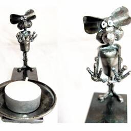 Candle Holder With Hand Warming Mouse Made From Recycled Metal - thumbnail 3
