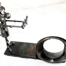 Candle Holder With Hand Warming Mouse Made From Recycled Metal - thumbnail 4