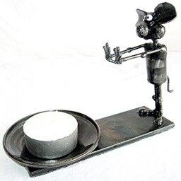 Candle Holder With Hand Warming Mouse Made From Recycled Metal - thumbnail 2