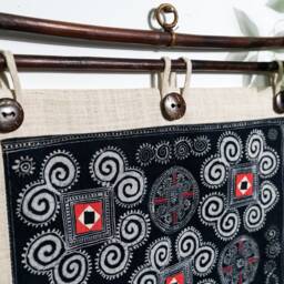 Handmade Hmong Hill Tribe Tapestry - Indigo Batik Wall Hanging Authentic Tribal Textile Art - thumbnail 3