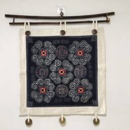 Handmade Hmong Hill Tribe Tapestry - Indigo Batik Wall Hanging Authentic Tribal Textile Art - thumbnail 4