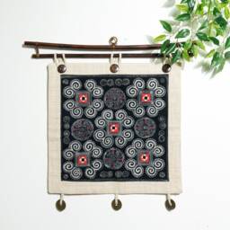 Handmade Hmong Hill Tribe Tapestry - Indigo Batik Wall Hanging Authentic Tribal Textile Art - thumbnail 2